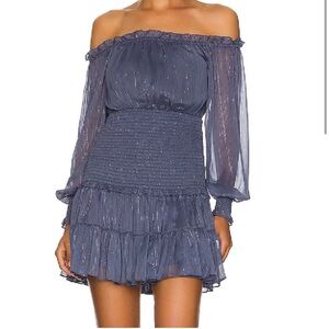 Likely Indica - Blue Smocked Off-Shoulder Mini Dress